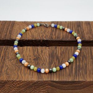 9 Inch 925 Sterling Silver Colorful Cat's Eye Stones Ankle Bracelet